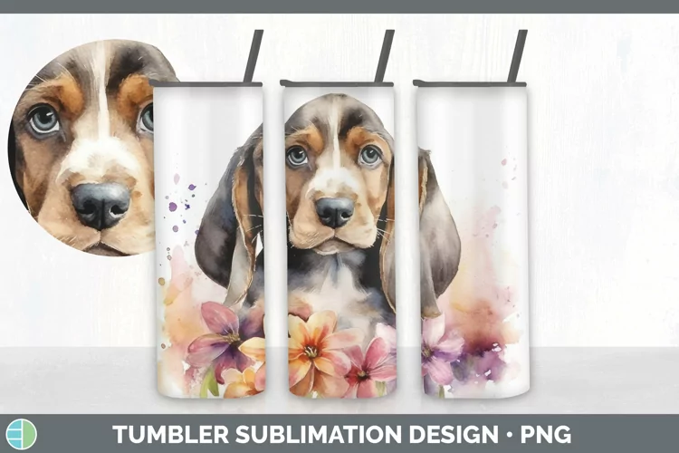 Watercolor Basset Hound Dog Tumbler | Sublimation 20 oz Skin