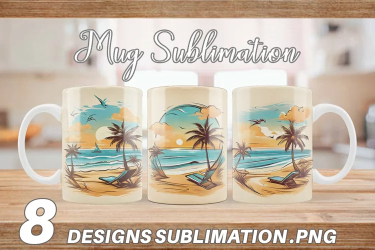 Watercolor Beach Mug sublimation design