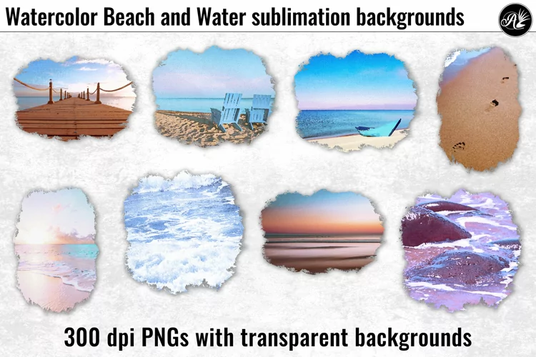 Watercolor Beach and Water Scenes sublimation backgrounds