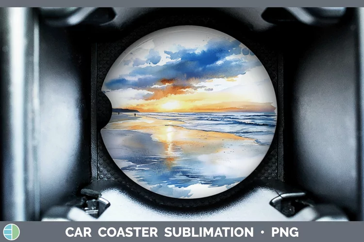 Watercolor Beach Car Coaster Sublimation Designs