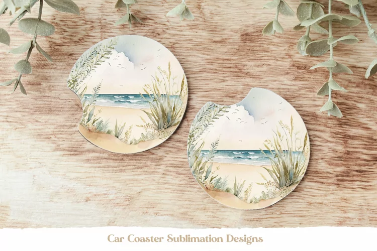 Watercolor Beach Coasters | Ocean Car Coaster | Lake Coaster