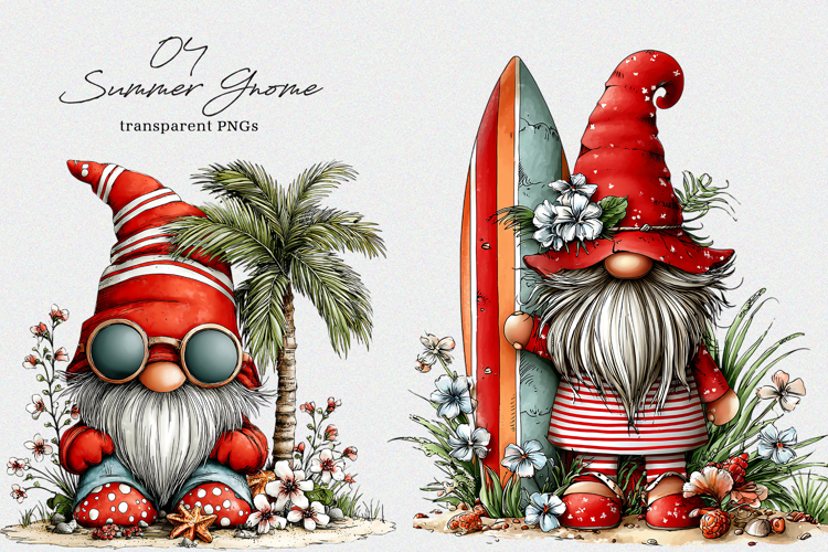 Watercolor Beach Gnome Clipart