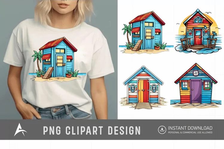 Watercolor Beach Huts Sublimation Clipart