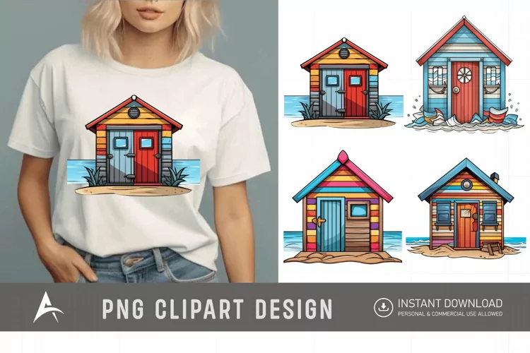 Watercolor Beach Huts Sublimation Clipart