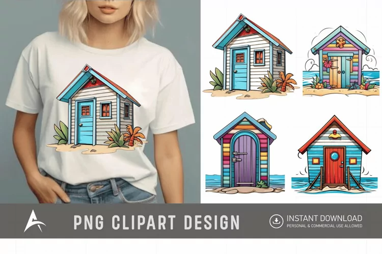 Watercolor Beach Huts Sublimation Clipart