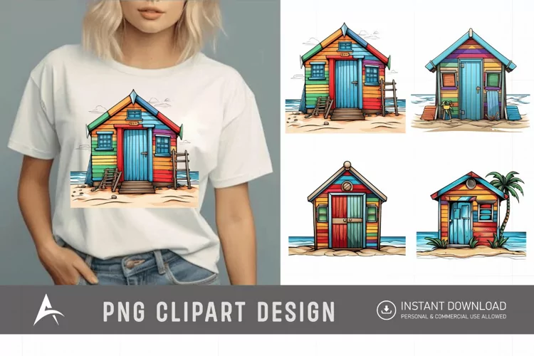 Watercolor Beach Huts Sublimation Clipart