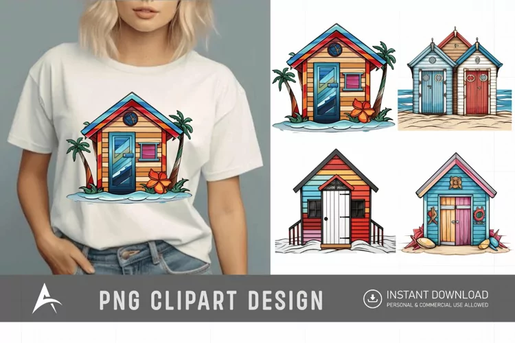 Watercolor Beach Huts Sublimation Clipart