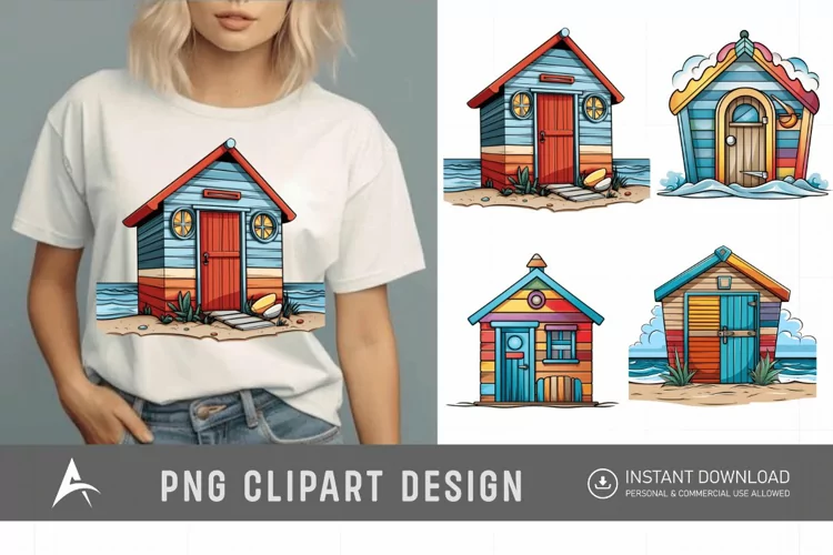Watercolor Beach Huts Sublimation Clipart