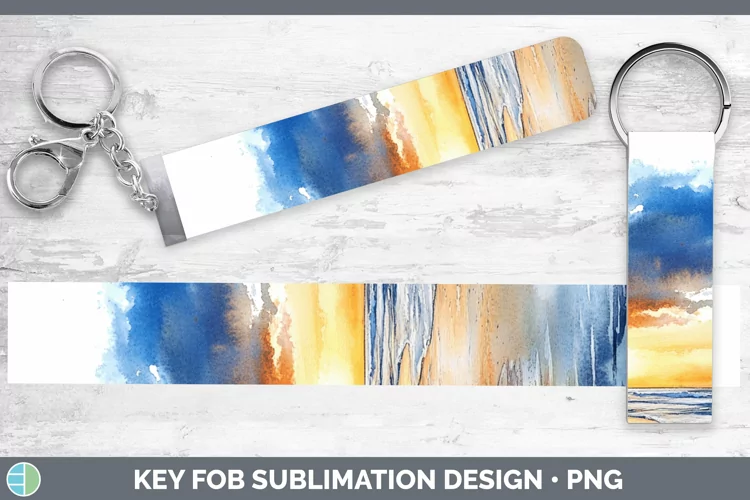 Watercolor Beach Key Fob Sublimation Wristlet Designs