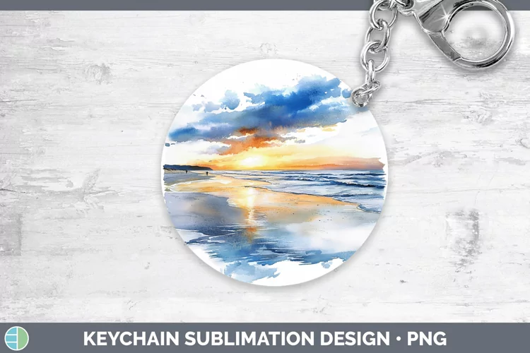 Watercolor Beach Keychain Sublimation Keyring Designs