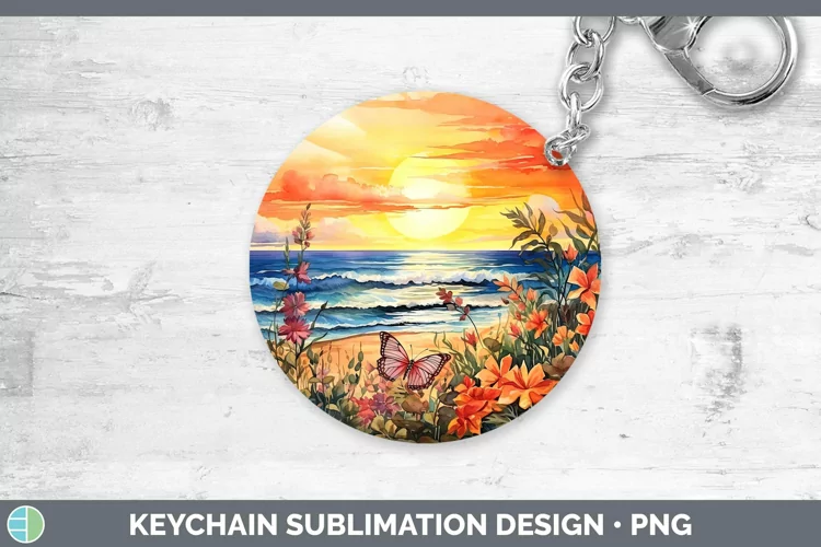 Watercolor Beach Keychain | Sublimation Keyring Design