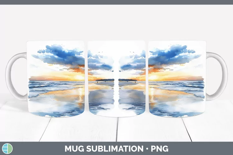Watercolor Beach Mug Wrap Sublimation Coffee Cup Designs
