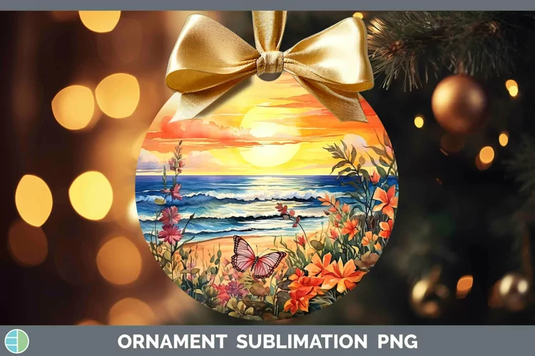 Watercolor Beach Ornament Sublimation Bauble Designs
