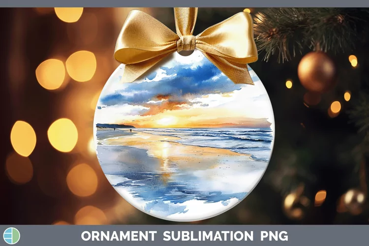 Watercolor Beach Ornament Sublimation Bauble Designs