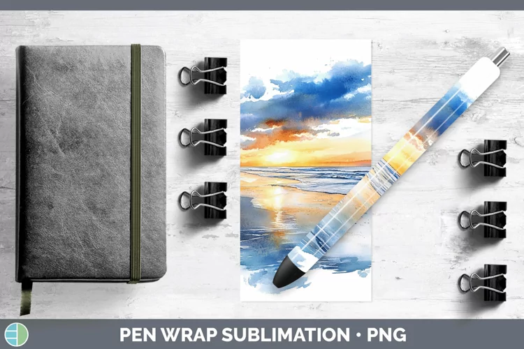 Watercolor Beach Pen Wrap Sublimation Pen Designs