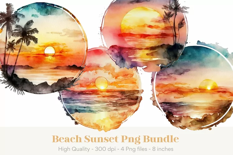 Watercolor Beach Png | Ocean Sublimation Design | Sunset Png