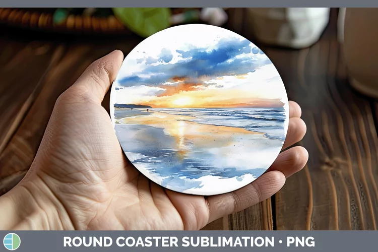Watercolor Beach Round Coaster Sublimation Coaster Designs