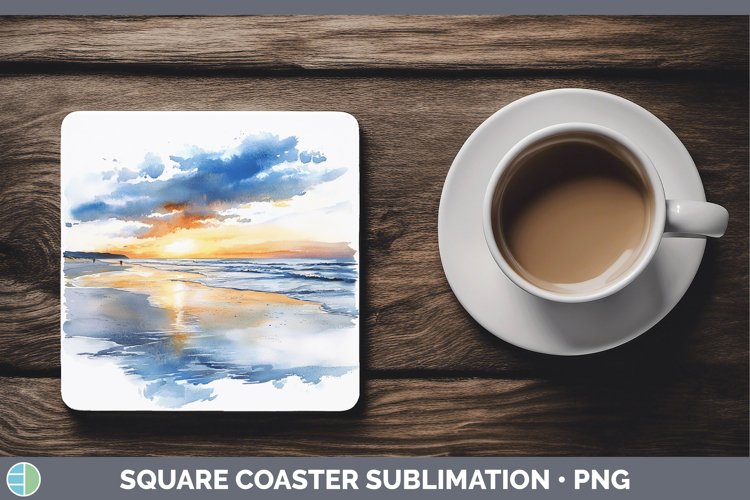 Watercolor Beach Square Coaster Sublimation Coaster Designs