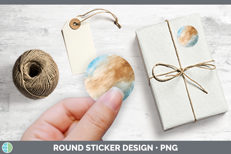 Watercolor Beach Stickers | Round Labels Designs
