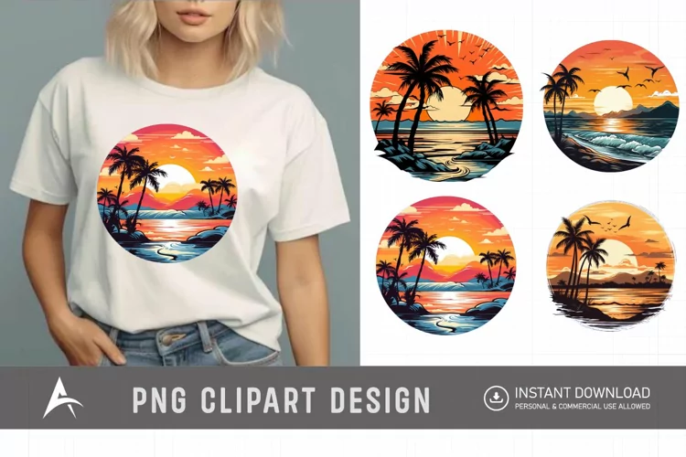 Watercolor Beach Sunsets Clipart