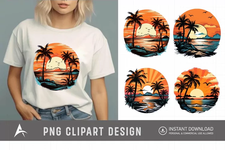 Watercolor Beach Sunsets Clipart