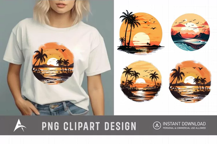 Watercolor Beach Sunsets Clipart