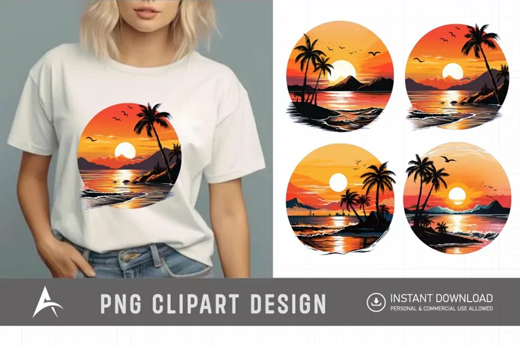 Watercolor Beach Sunsets Clipart