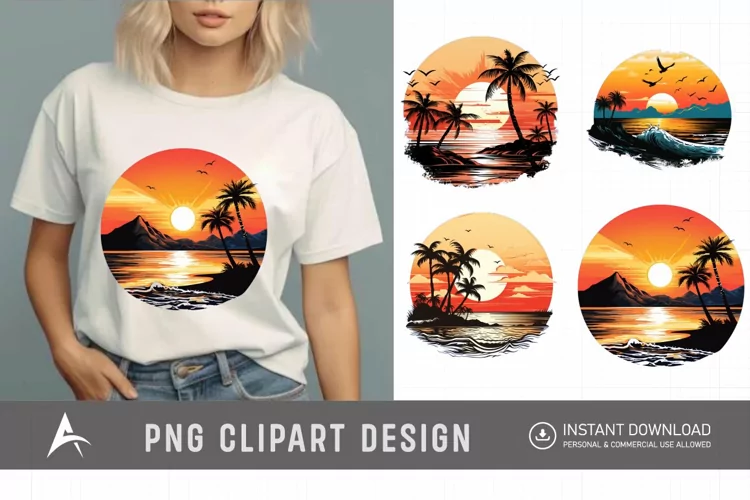 Watercolor Beach Sunsets Clipart