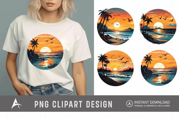 Watercolor Beach Sunsets Clipart