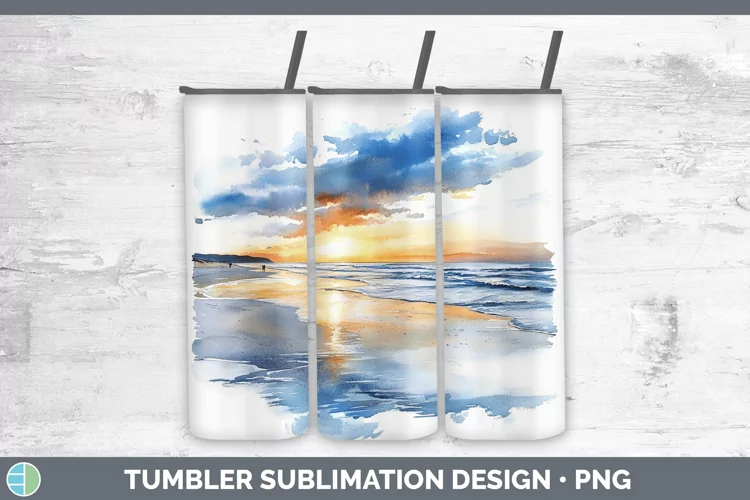 Watercolor Beach Tumbler Sublimation 20 oz Skinny Tumbler De