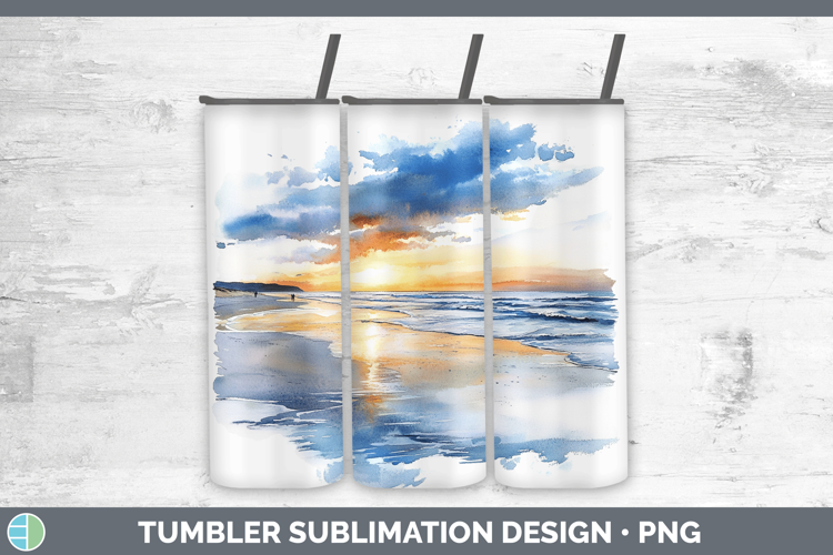 Watercolor Beach Tumbler Sublimation 20 oz Skinny Tumbler De
