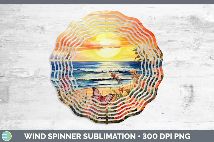 Watercolor Beach Wind Spinner Sublimation Spinner Designs