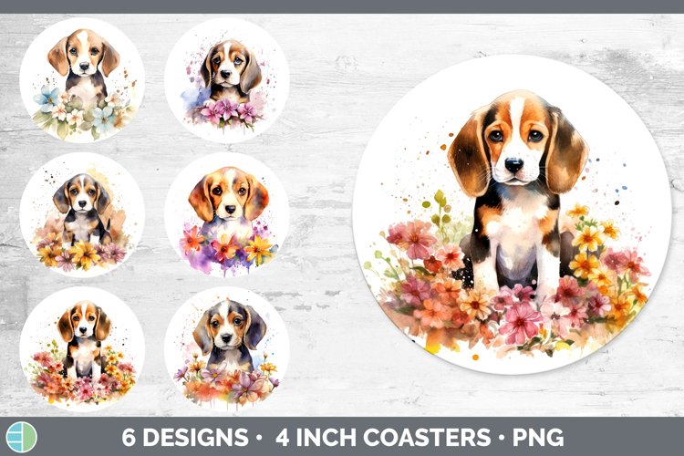 Bundle of six Wild Flowers Beagles Round Coaster designs.
