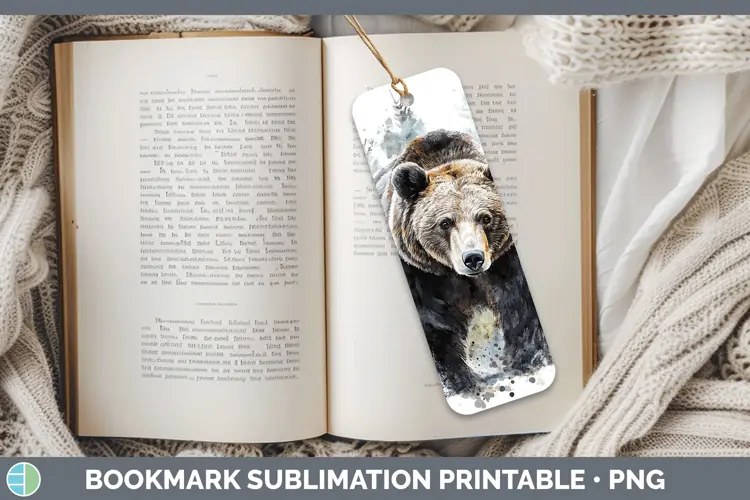 Watercolor Bear Bookmark Sublimation Printable Designs