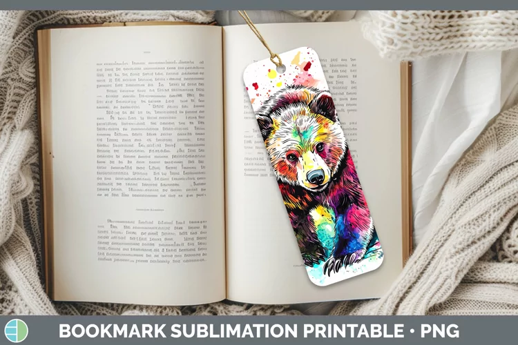 Watercolor Bear Bookmark Sublimation Printable Designs