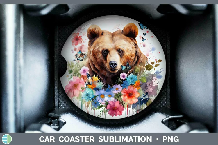 Watercolor Bear Car Coaster | Sublimation Coaster Designs