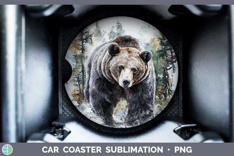 Watercolor Bear Car Coaster Sublimation Designs