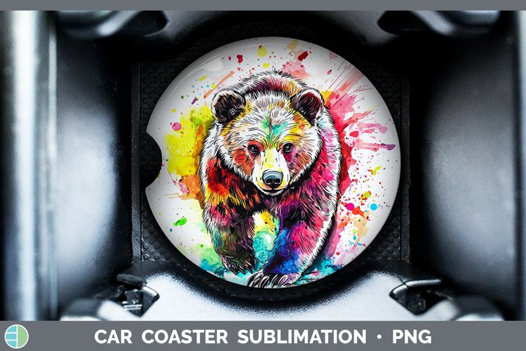 Watercolor Bear Car Coaster Sublimation Designs