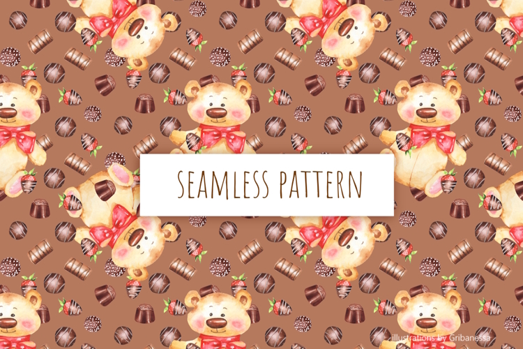 Watercolor Bear Chocolate Pattern