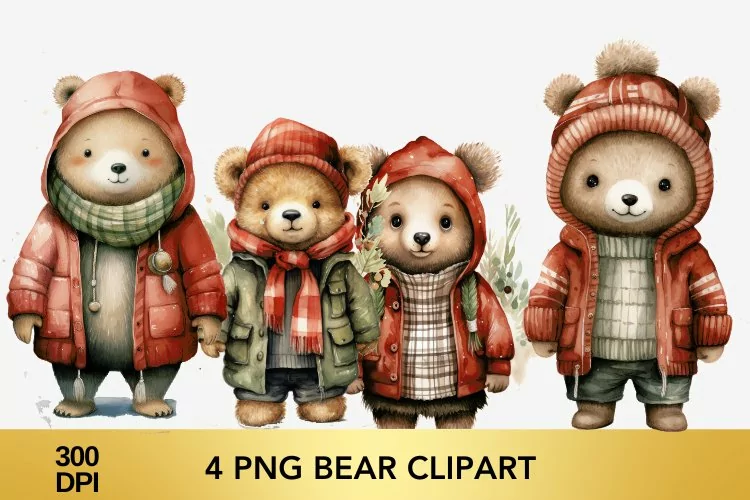 Watercolor Bear Clipart , Animal Sublimation PNG