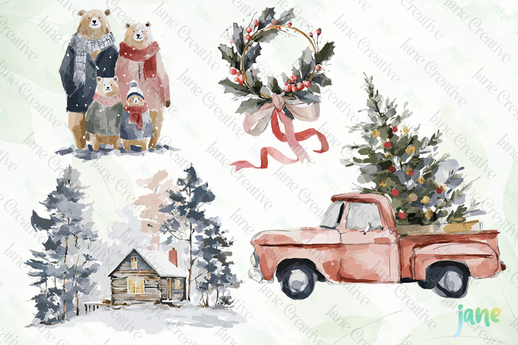 Watercolor Bear Family Clipart