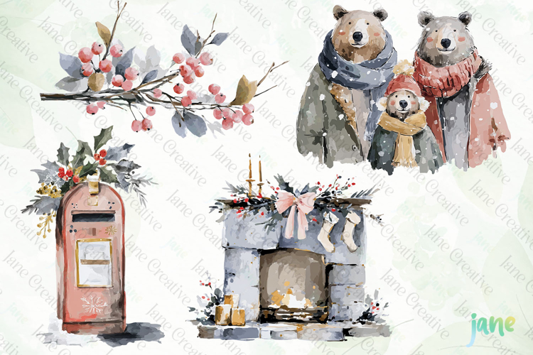 Watercolor Bear Family Clipart