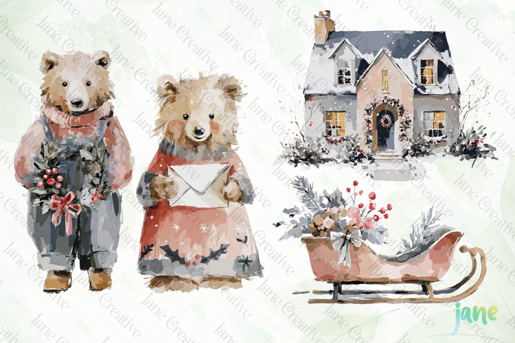 Watercolor Bear Family Clipart