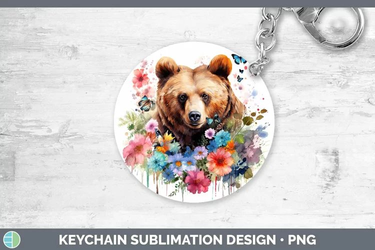 Watercolor Bear Keychain | Sublimation Keyring Designs