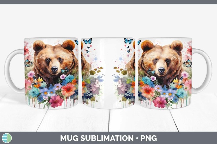 Watercolor Bear Mug Wrap | Sublimation Coffee Cup Designs