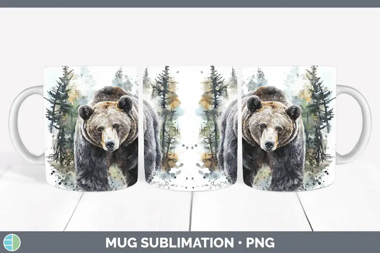 Watercolor Bear Mug Wrap Sublimation Coffee Cup Designs