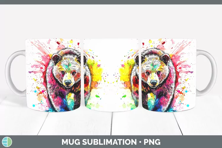 Watercolor Bear Mug Wrap Sublimation Coffee Cup Designs