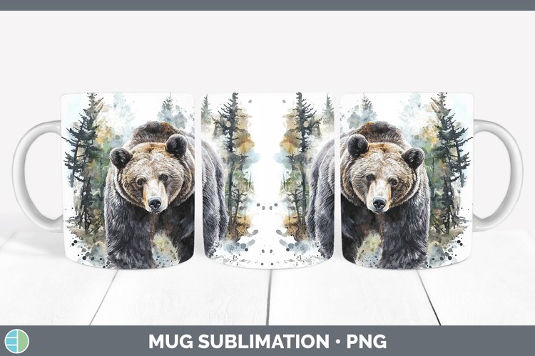 Watercolor Bear Mug Wrap Sublimation Coffee Cup Designs