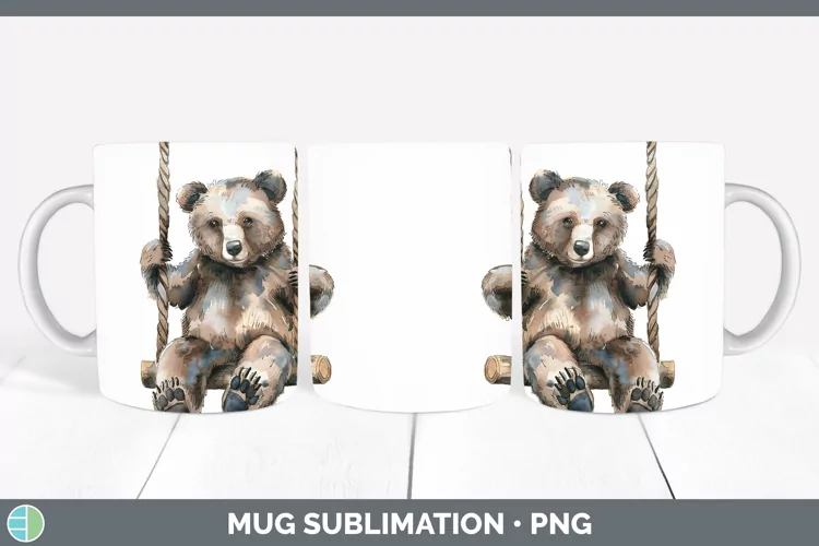 Watercolor Bear Mug Wrap Sublimation Coffee Cup Designs