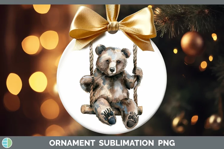 Watercolor Bear Ornament Sublimation Bauble Designs